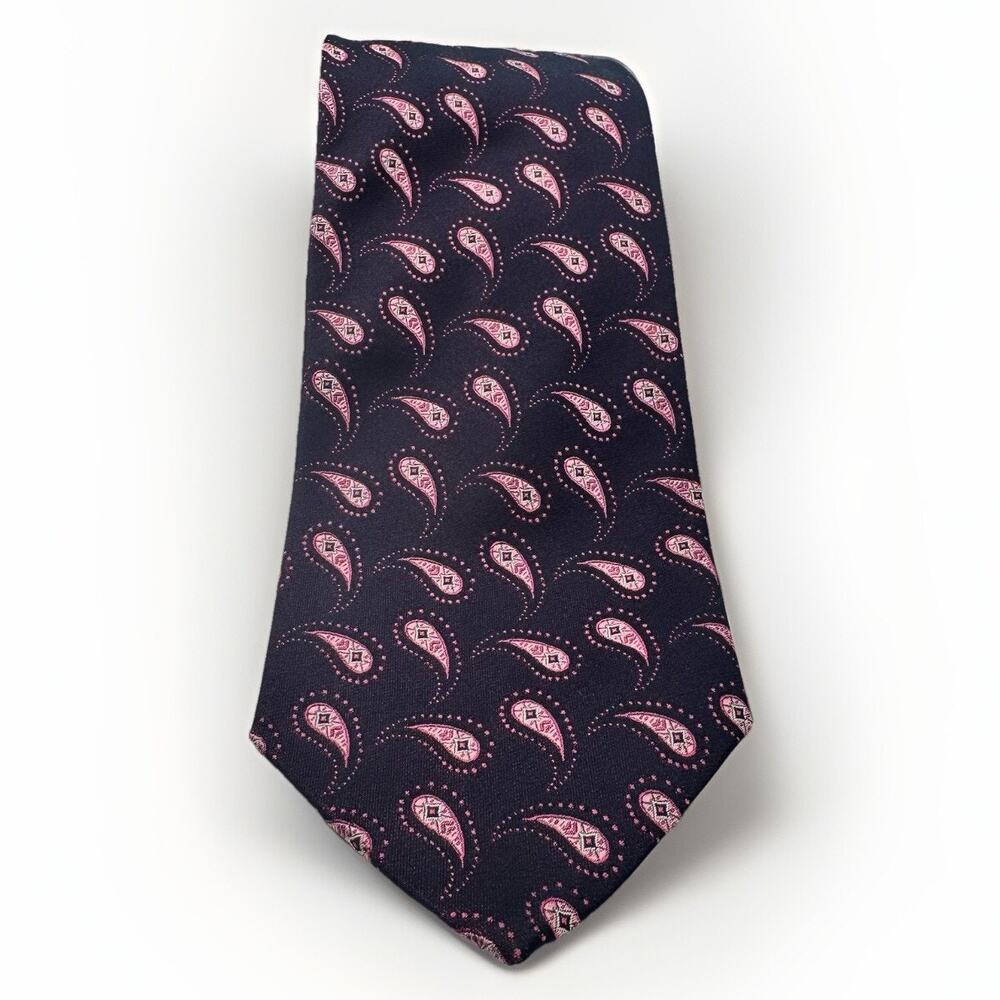 HUGO BOSS Italy Pure Silk Paisley Tie Purple Pink 60in
